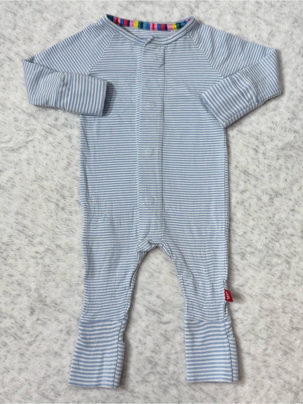 Magnetic Me Blue White Pinstripe Footless Sleeper 0-3M Baby Modal Convertible